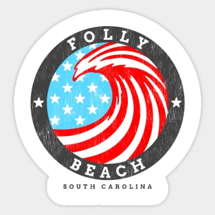 Folly Beach, SC Summertime Patriotic 4th Pride Surfing Sticker